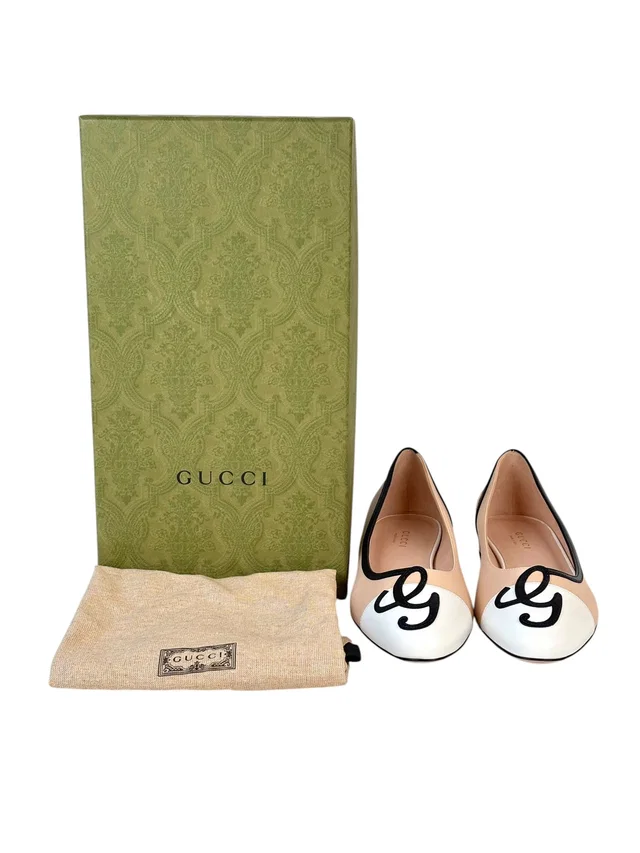 Gucci Cream Leather Flat Shoes - Size 36 in White Leather from Luxury Promise