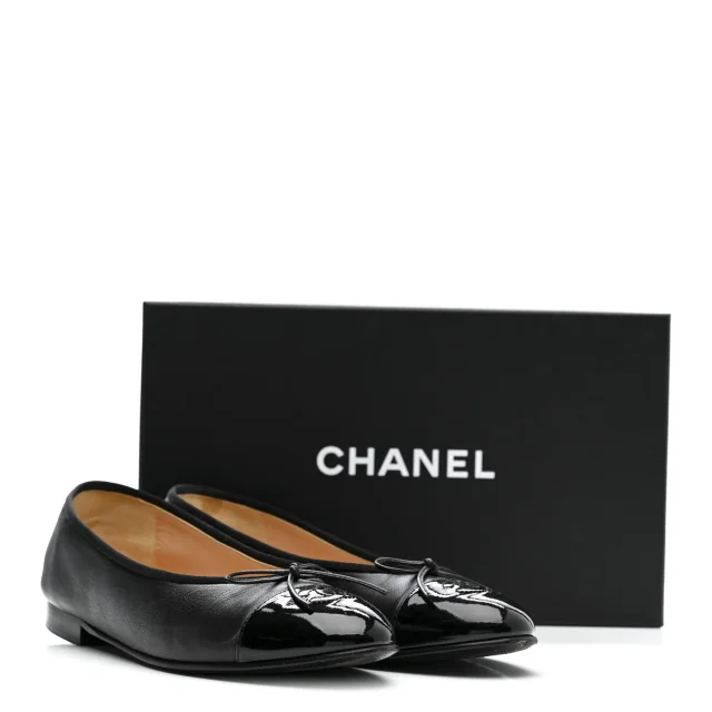 Chanel Patent Cap Toe Ballerina Flats 39.5 Black in Black Lambskin from FASHIONPHILE, photo 18 of 18