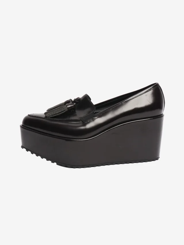 Brunello Cucinelli Dark brown tassel platform loafers - size EU 38 in Brown Leather from Sign of the Times