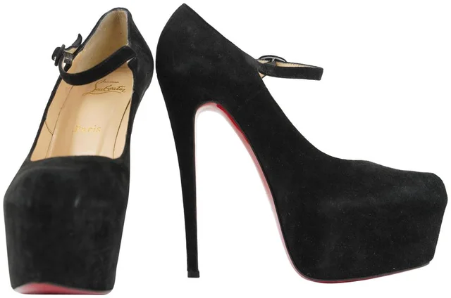 Christian Louboutin Black Suede Lady Daf 160 Platform Pumps Heels in Black Suede from Bagriculture
