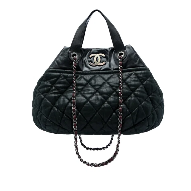Black Chanel Large Quilted Iridescent Calfskin In The Mix Satchel in Black Calfskin from Designer Revival
