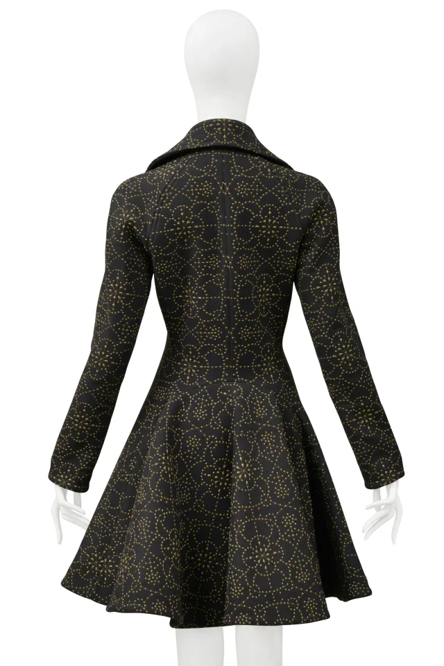 Alaïa Black Coat With Metallic Gold Embroidery in Black Cashmere from Resurrection Vintage, photo 2 of 12