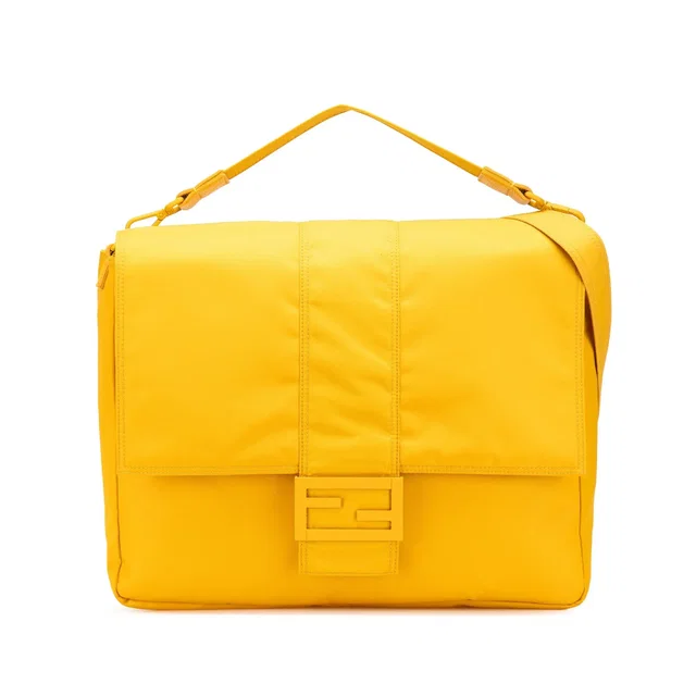 Yellow Fendi Large Econyl Nylon Baguette Satchel in Yellow Nylon from Designer Revival