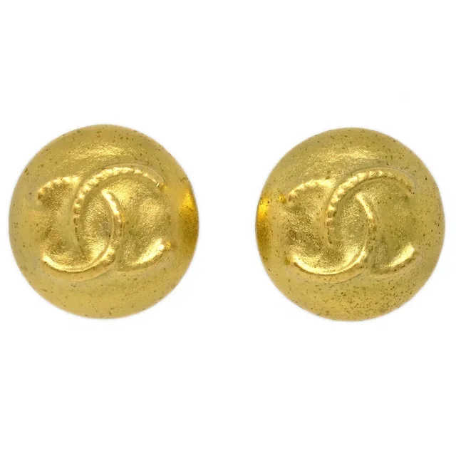 Chanel Gold Button Earrings Clip-On 95C in Gold from AMORE Vintage Tokyo
