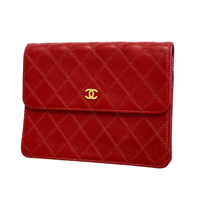 Chanel Pouch Bicolor Leather Red Gold in Red Leather from The Reluxe