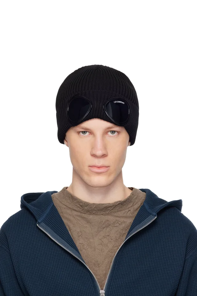 Black Cotton Goggle Beanie