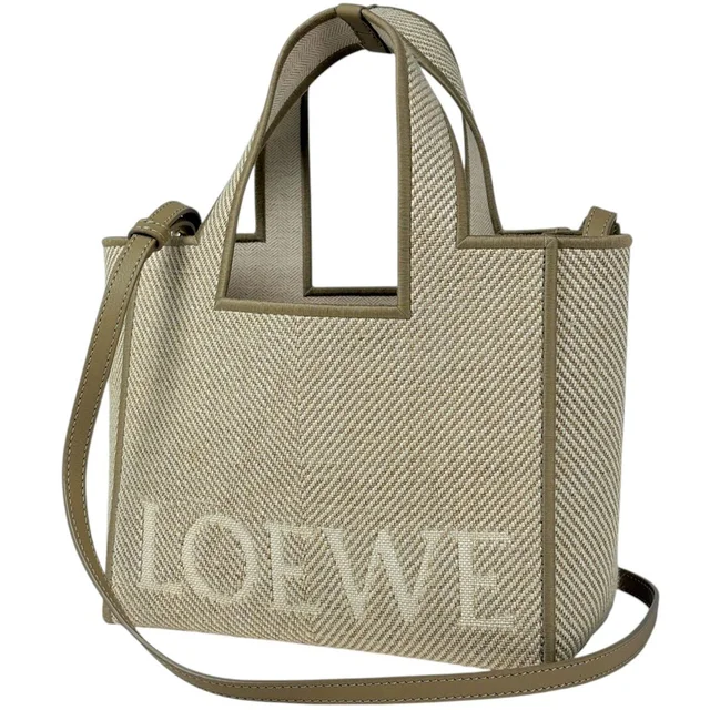 Loewe Tote Font Small 2-Way Canvas Beige in Beige Canvas from The Reluxe