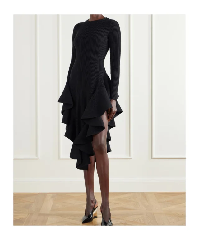 Alaia Ruffled ribbed wool-blend midi dress, photo 2 of 4 from SENSER