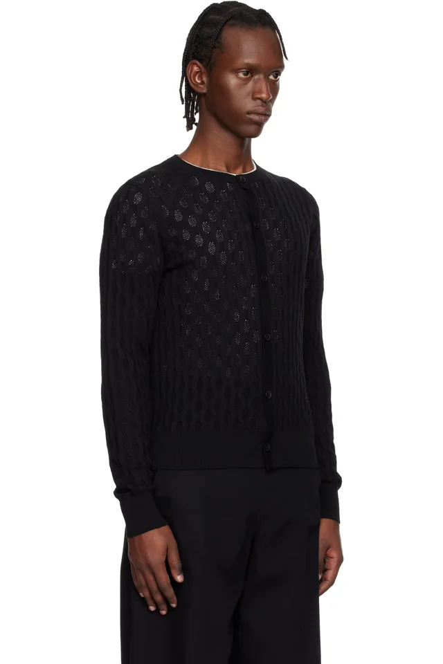 Dries Van Noten Black Open-Knit Cardigan, photo 2 of 4 from SSENSE