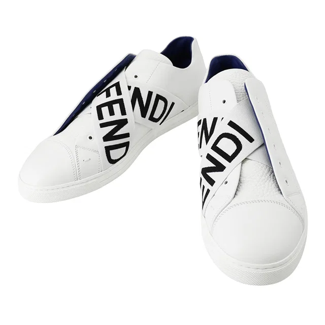 Fendi FF logo sneakers with white cross band White/Black7E1198 Leather Size 10 in White Leather from GALLERY RARE