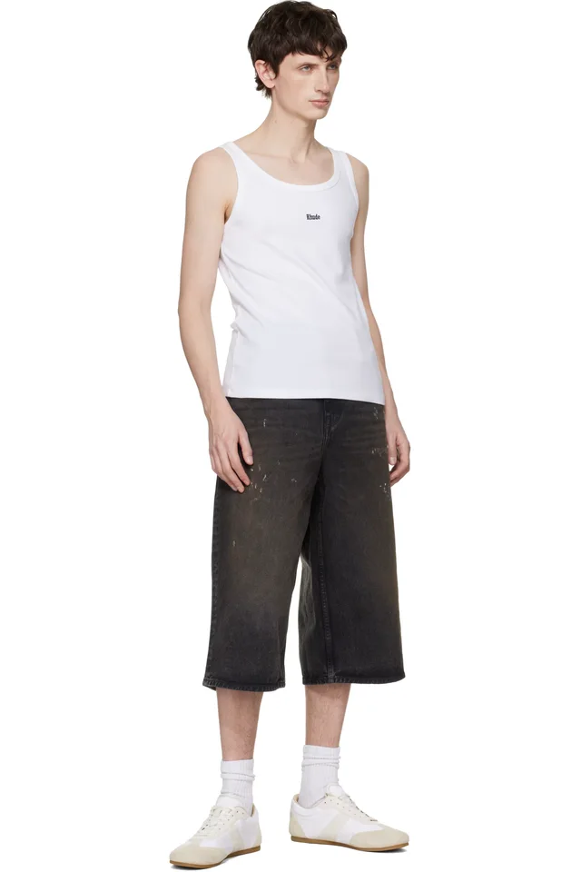 Rhude White Logo Ribbed Tank Top, photo 4 of 4 from SSENSE