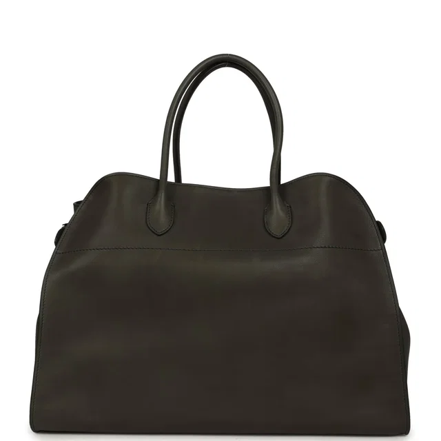 The Row Soft Margaux 17 Bag Koala Grey Saddle Silver Hardware in Grey Canvas from Madison Avenue Couture