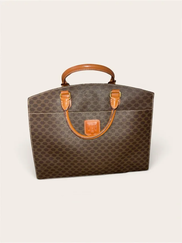Celine Brown Monogram Canvas Tote With Tan Leather Trim in brown|red|neutral Coated canvas from Poshmark