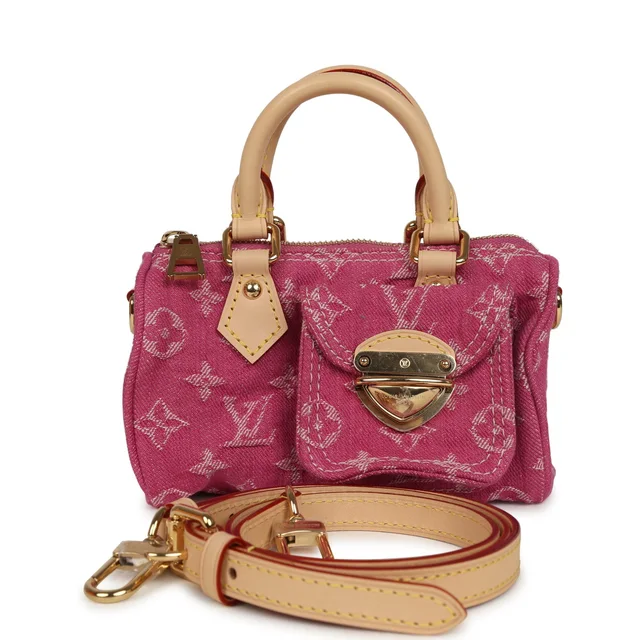 Louis Vuitton Nano Speedy Fuchsia Denim Monogram Gold Hardware in Pink Denim from Madison Avenue Couture, photo 2 of 2