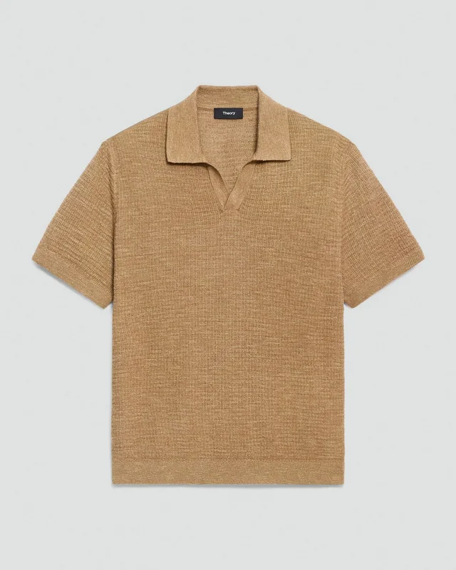 Theory Brenan Polo Shirt in Pacific Linen in FRESH KHAKI 65% Linen, 23% Cotton, 12% Polyester; Exclusive Of Elastic, photo 6 of 12 from Theory