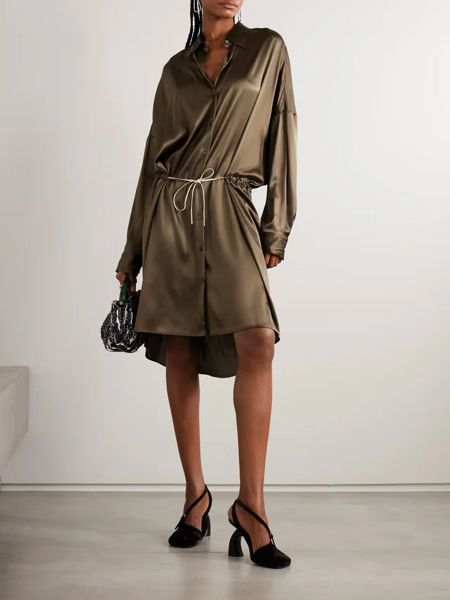 DRIES VAN NOTEN Silk-blend satin shirt dress in Brown, photo 2 of 2 from NET-A-PORTER (Canada)