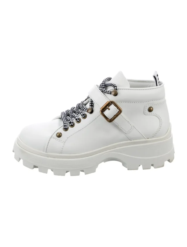 Miu Miu Leather Hiking Boots in white Leather from The RealReal