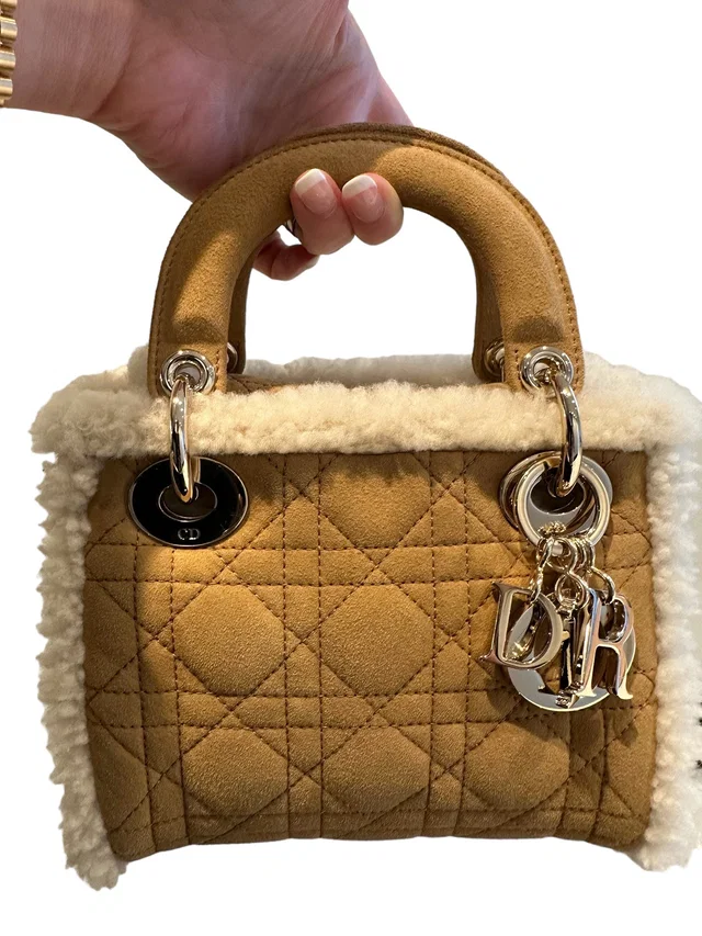 Dior Mini Lady Suede Shearling Cannage in Suede from Luxury Promise