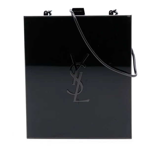 Black Saint Laurent Acrylic Tuxedo Box Clutch on Chain Crossbody Bag in Black Resin from Designer Revival