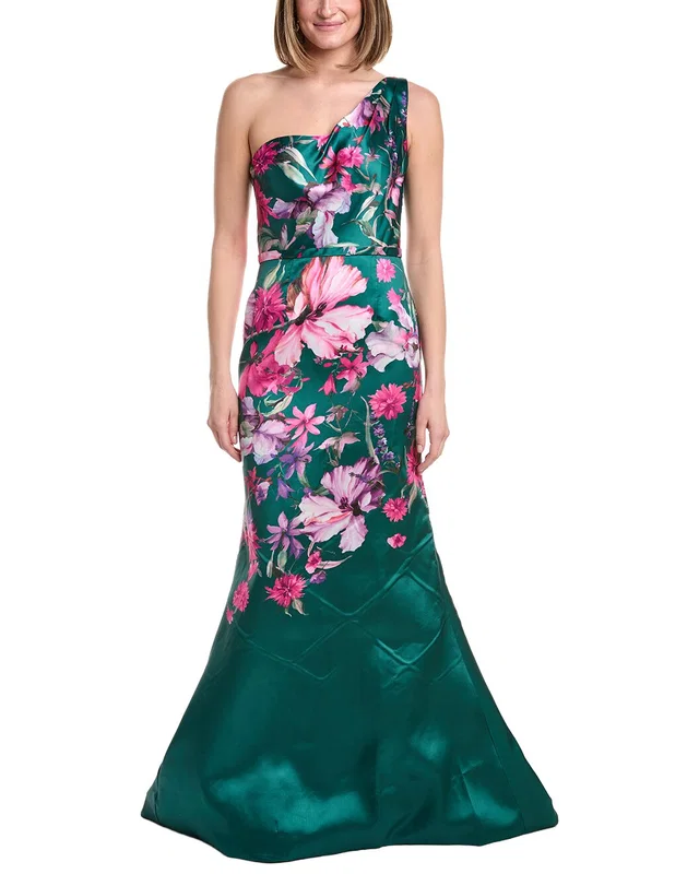 Rene Ruiz One Shoulder Printed Mikado Gown, image 1 of 1 from Gilt