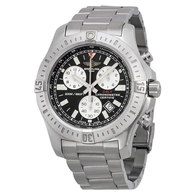 Breitling Colt Chronograph Quartz Black Dial Mens Watch A7338811-BD43-173A in silver|black|gray from Jomashop.com