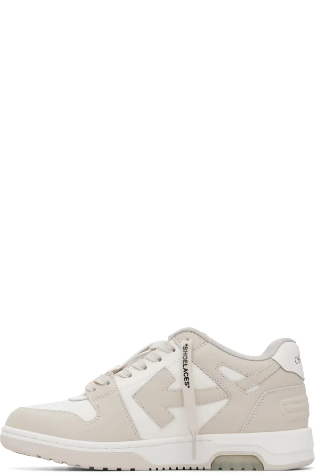 Off-White Beige & White 'Out Of Office' Calf Leather Sneakers, photo 3 of 4 from SSENSE
