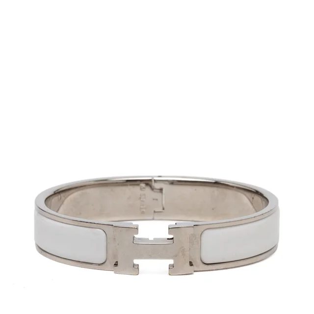 Silver Hermès Narrow Enamel Clic H Bracelet PM in Silver from Designer Revival