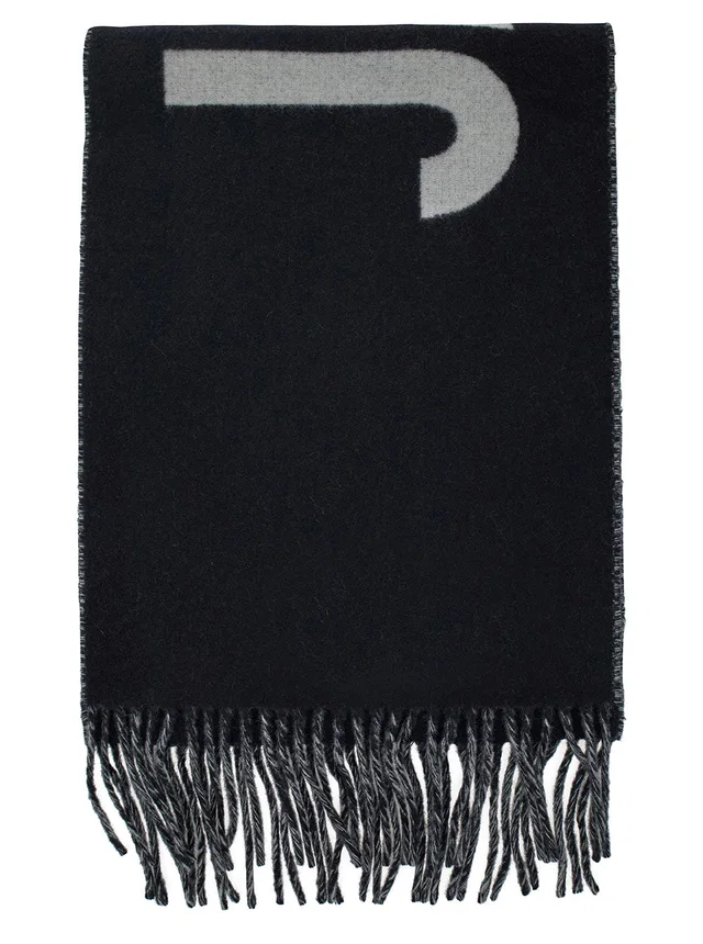 Jacquemus Logo-Embroidered Wool Scarf — Black Scarfs in Black Wool from HEWI