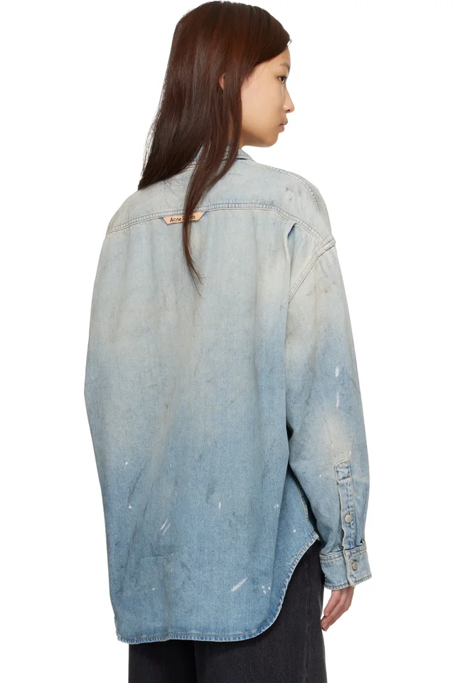 Acne Studios Blue Paint Splatter Denim Shirt, photo 3 of 4 from SSENSE