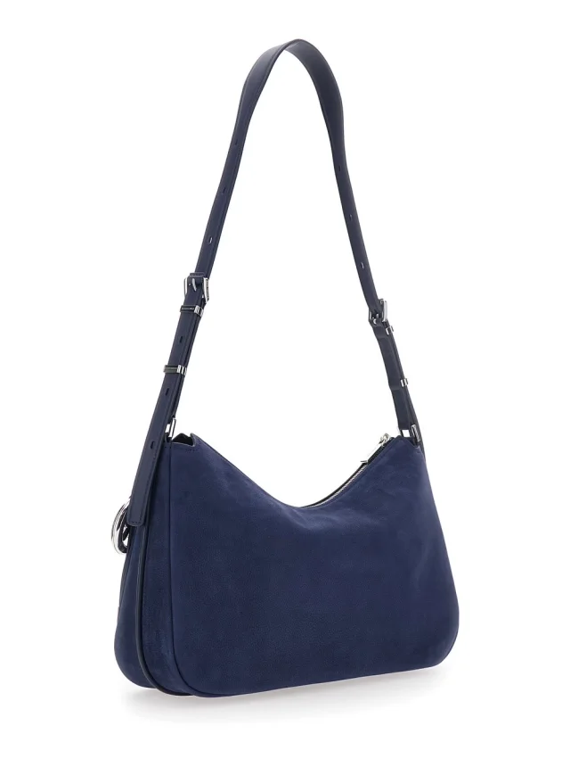 Michael michael kors 'Nolita Medium' Blue Shoulder Bag with Logo Charm and Adjustable Strap in Suede Women in Blue 100% Cow Leather, photo 5 of 11 from Gaudenzi Boutique