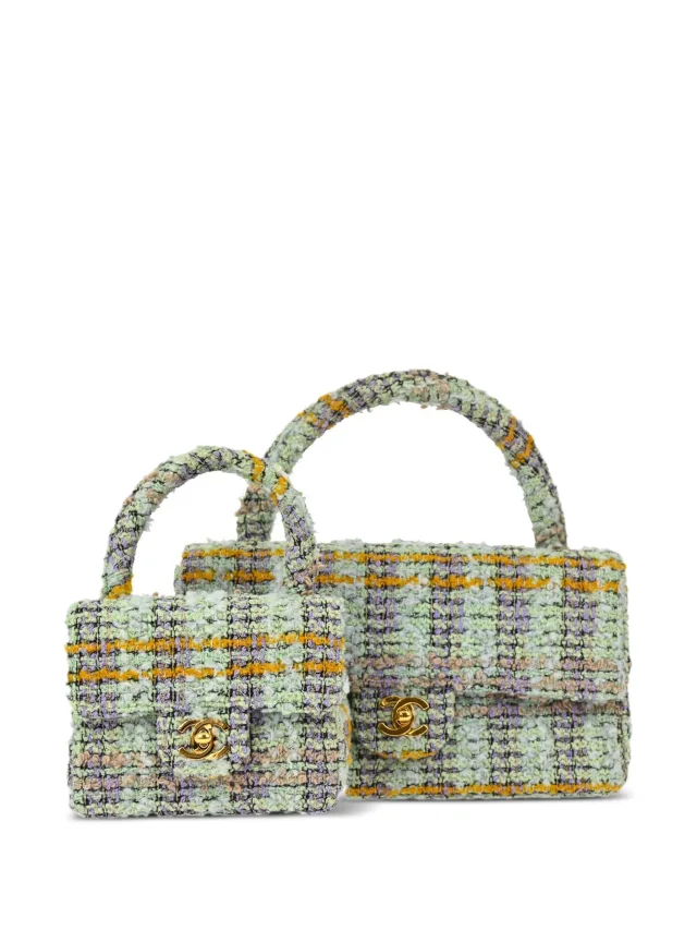 Chanel Pre-Owned 1995 Single Flap Shoulder Bag Set | Green | FARFETCH in Green Tweed from Farfetch, photo 1 of 1
