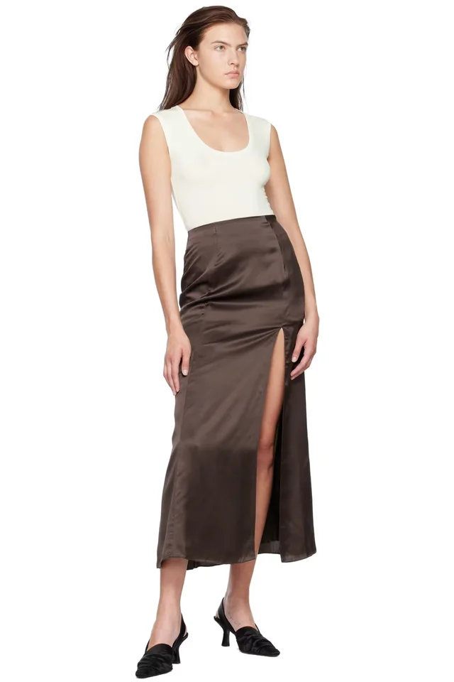 BITE Brown Organic Silk Maxi Skirt, photo 4 of 4 from SSENSE