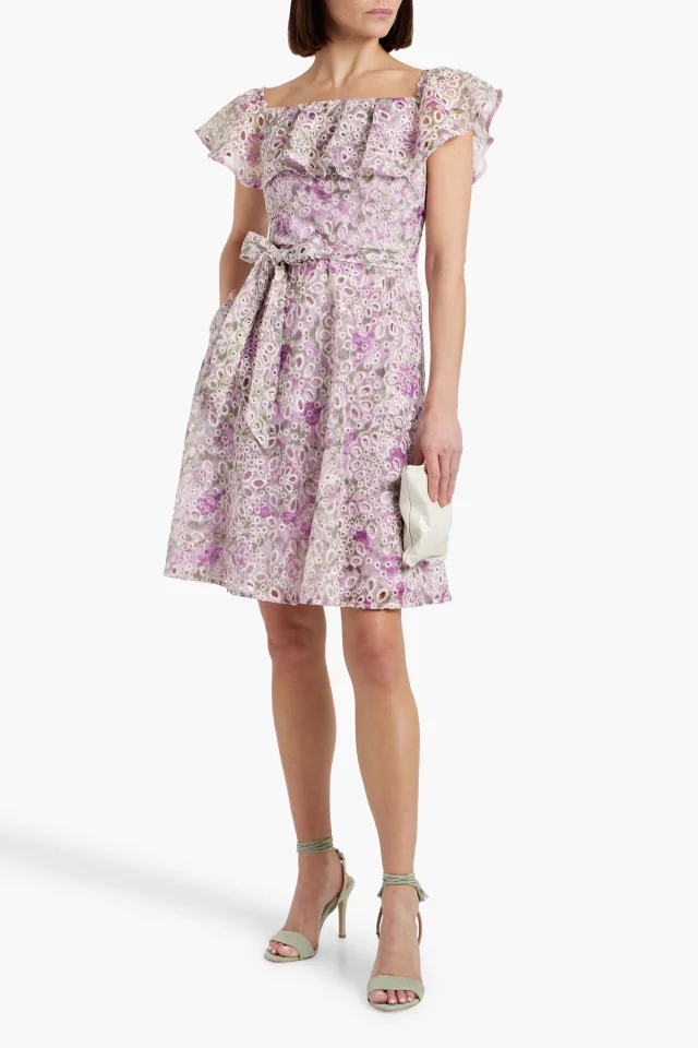 Mikael Aghal Ruffled Floral-Print Broderie Anglaise Dress in Lilac, photo 2 of 4 from THE OUTNET