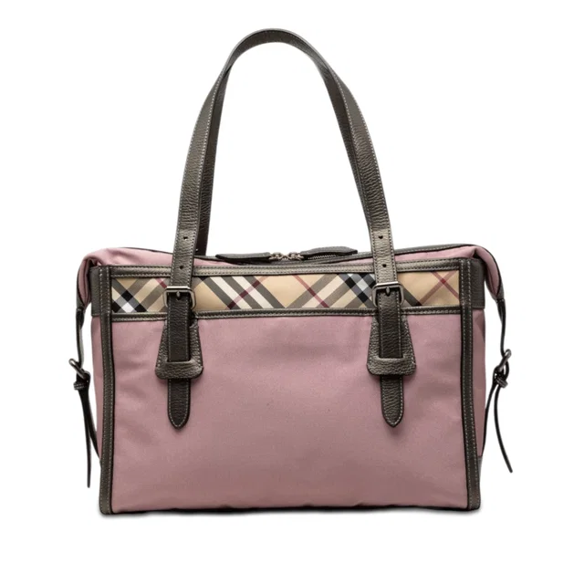 Pink Burberry Nova Check and Leather Trimmed Canvas Tote in Pink Canvas from Designer Revival, photo 1 of 1