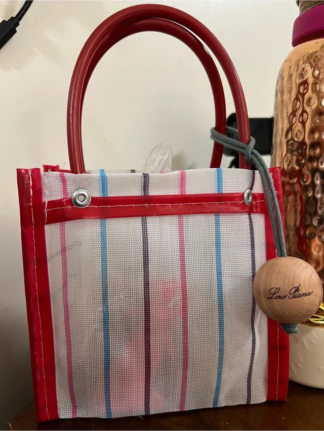 Loro Piana White Mesh Tote With Red Trim And Multicolor Stripes in red|white from Poshmark