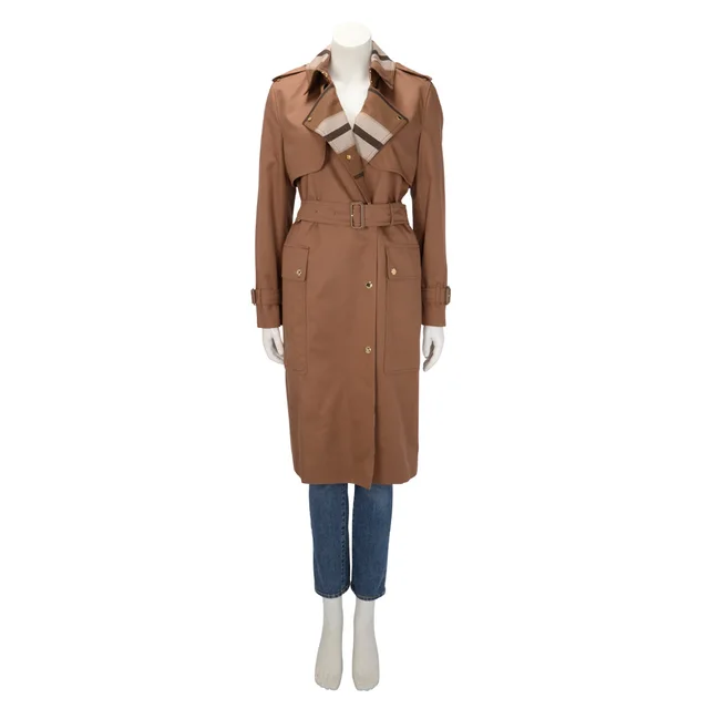 Burberry Cotton Sandridge Check Trench Coat UK 8 in Dusty Caramel from Blue Spinach
