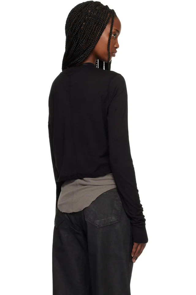 Rick Owens DRKSHDW Black Temple Cropped Level LS T-shirt, photo 3 of 4 from SSENSE