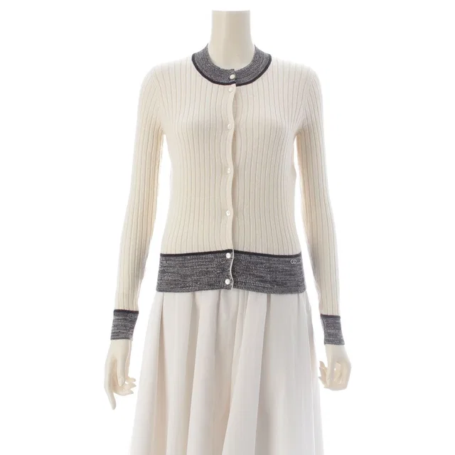 Dior Rough Simmons Era Cashmere Silk Rib Design Knit Melange Contrast Cardigan in Silk from The Reluxe