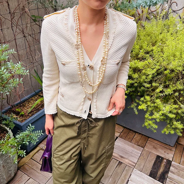 Chanel CC mark button cardigan Ivory in White from VINTAGE QOO TOKYO