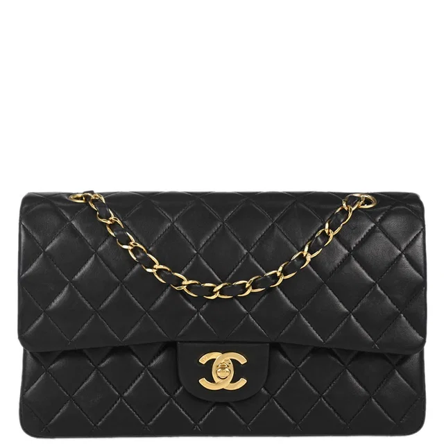 Chanel 2003-2004 Black Lambskin Medium Classic Double Flap Shoulder Bag in Black Lambskin from AMORE Vintage Tokyo