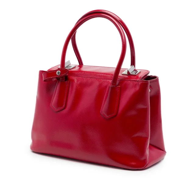 Red Prada Small Saffiano Vernice Turnlock Twin Satchel in Red Saffiano leather from Designer Revival, photo 2 of 2