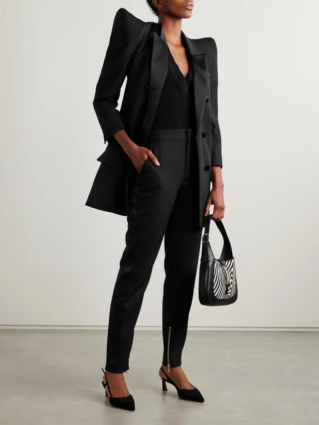 BALMAIN Satin-trimmed wool straight-leg pants in Black, photo 2 of 2 from NET-A-PORTER (Canada)