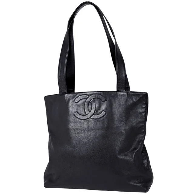 Chanel Tote Bag CC Logo Leather Black in Black Leather from The Reluxe