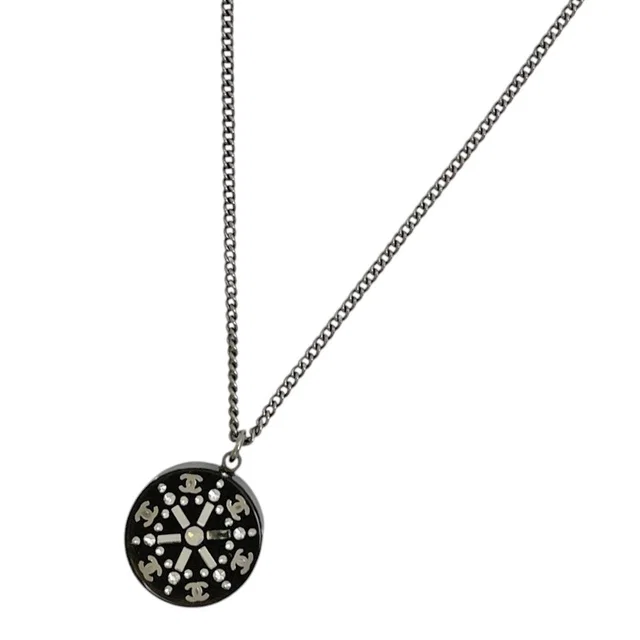 Chanel Necklace CC Logo Metal Plastic Silver in Silver from The Reluxe