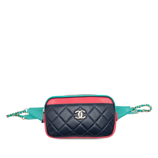 Blue Chanel Tricolor Quilted Goatskin In and Out Belt Bag in Blue Goatskin from Designer Revival