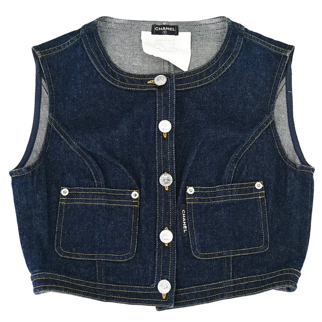 Chanel Vest Denim Indigo #40 in Denim from AMORE Vintage Tokyo