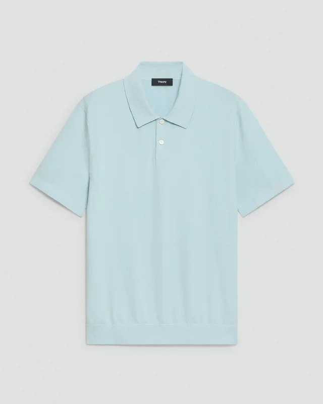 Theory Soris Polo Shirt in Light Bilen in LIGHT OCEAN AIR 62% Viscose, 38% Polyester; Exclusive Of Elastic, photo 6 of 12 from Theory