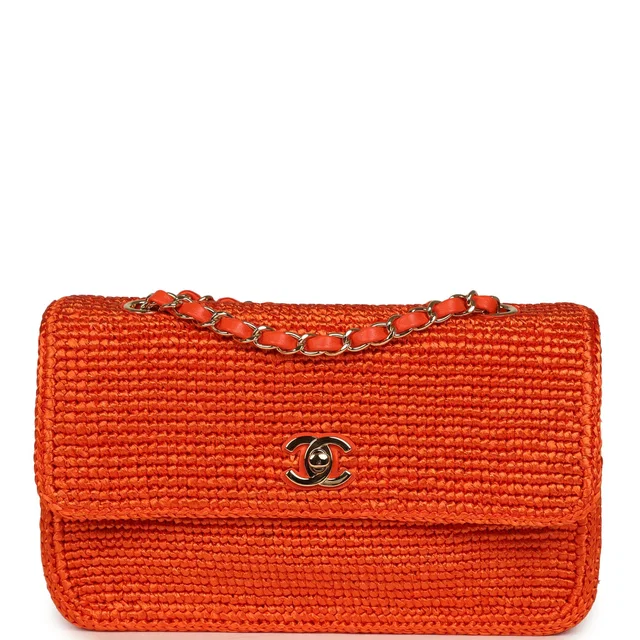 Chanel Small Coco Beach Flap Bag Orange Braided Raffia Gold Hardware in Orange Raffia from Madison Avenue Couture