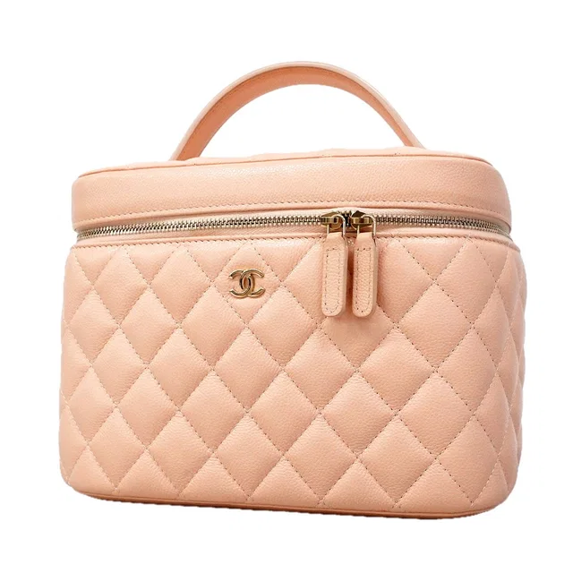 Chanel Vanity Bag Quilted Caviar Leather Pink Champagne Gold in Pink Caviar leather from The Reluxe