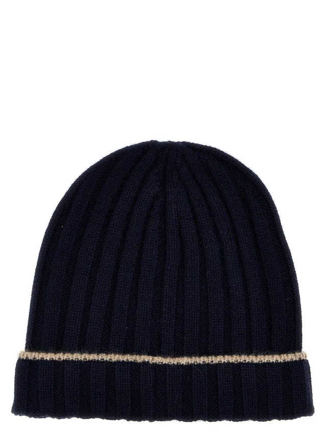 Brunello Cucinelli Ribbed Cashmere Beanie — Navy Beanies in Navy Cashmere from HEWI